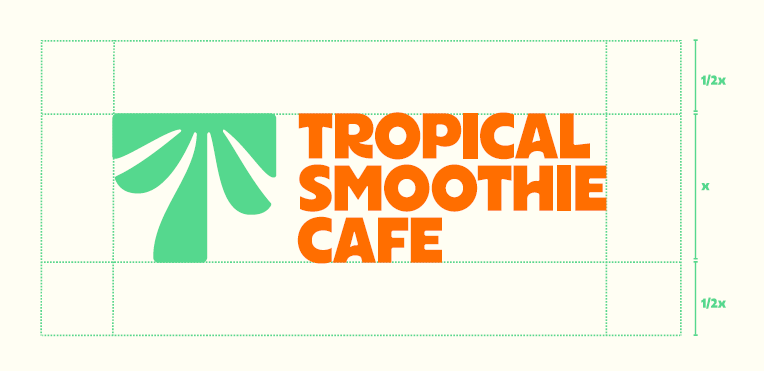 Tropical Smoothie Café logo spacing diagram showing clearspace and proportional measurements